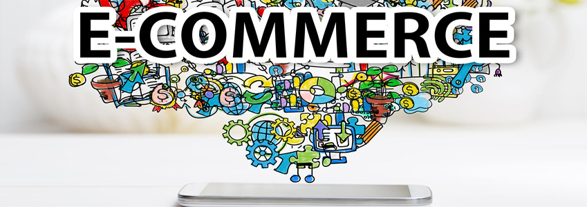 E-Commerce concept with smartphone on white table