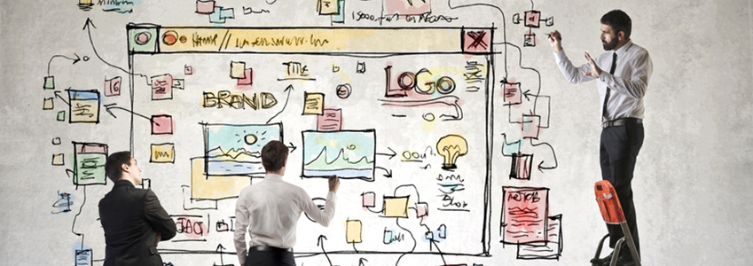 Creative team projecting a website